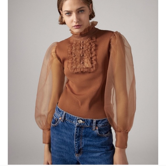 NWT ZARA Organza Knit Top M Blogger’s Favorite - Picture 2 of 5